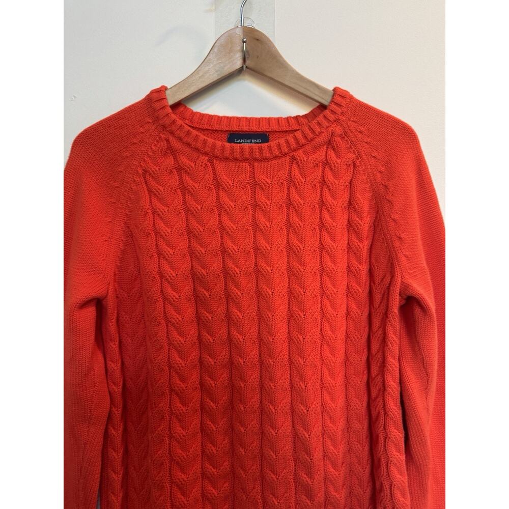 Lands' End Boys Drifter Orange Cable-Knit Crewneck Cotton Sweater Size L Fall - Picture 3 of 10